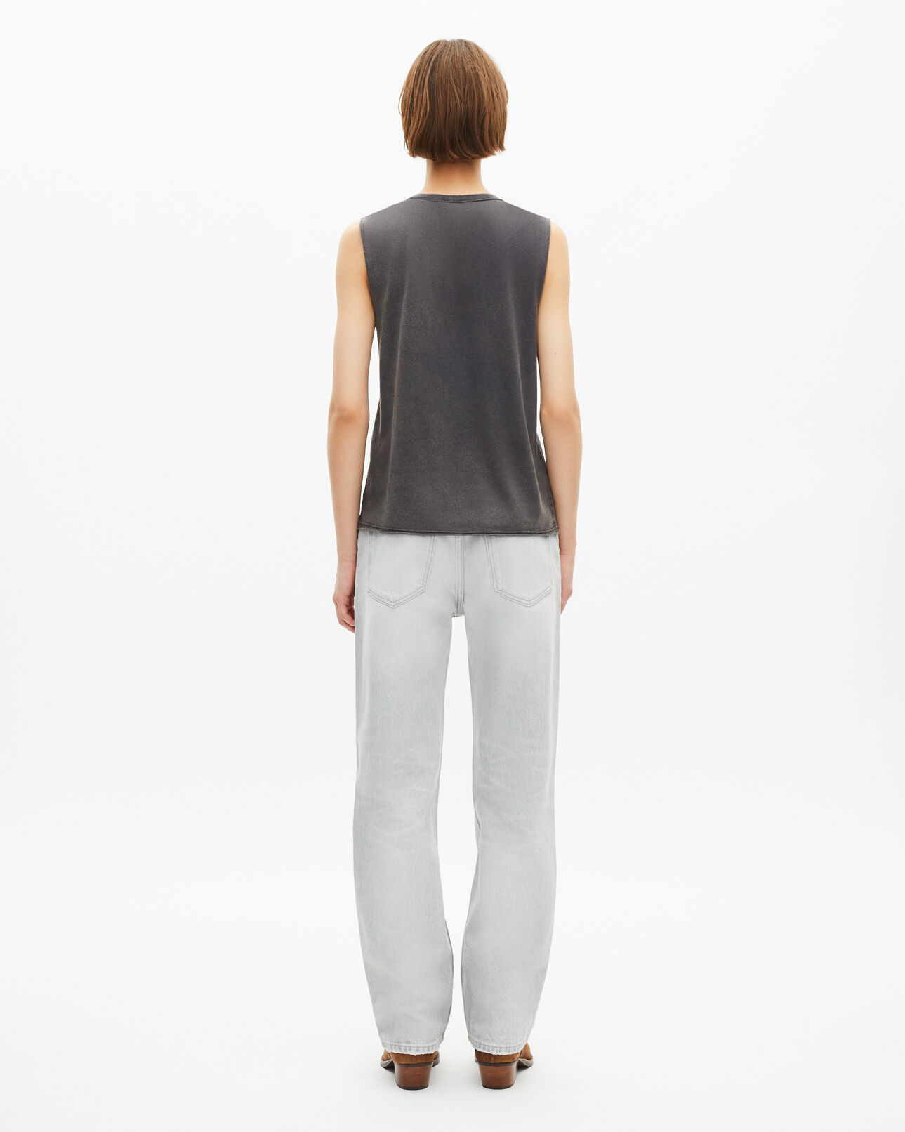 The Kooples DAMEN BLACK WASHED tanktop mit verwaschenem schwarzem siebdruck