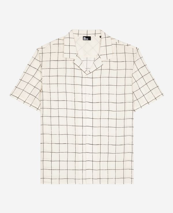 The Kooples HOMME WHITE / BLACK chemise manches courtes à carreaux écrue