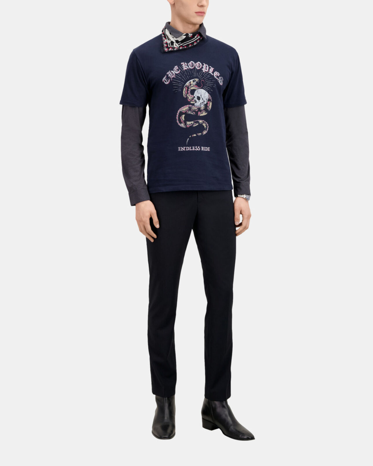 The Kooples MEN WASHED NAVY navy blue t-shirt with sneaky snake serigraphy