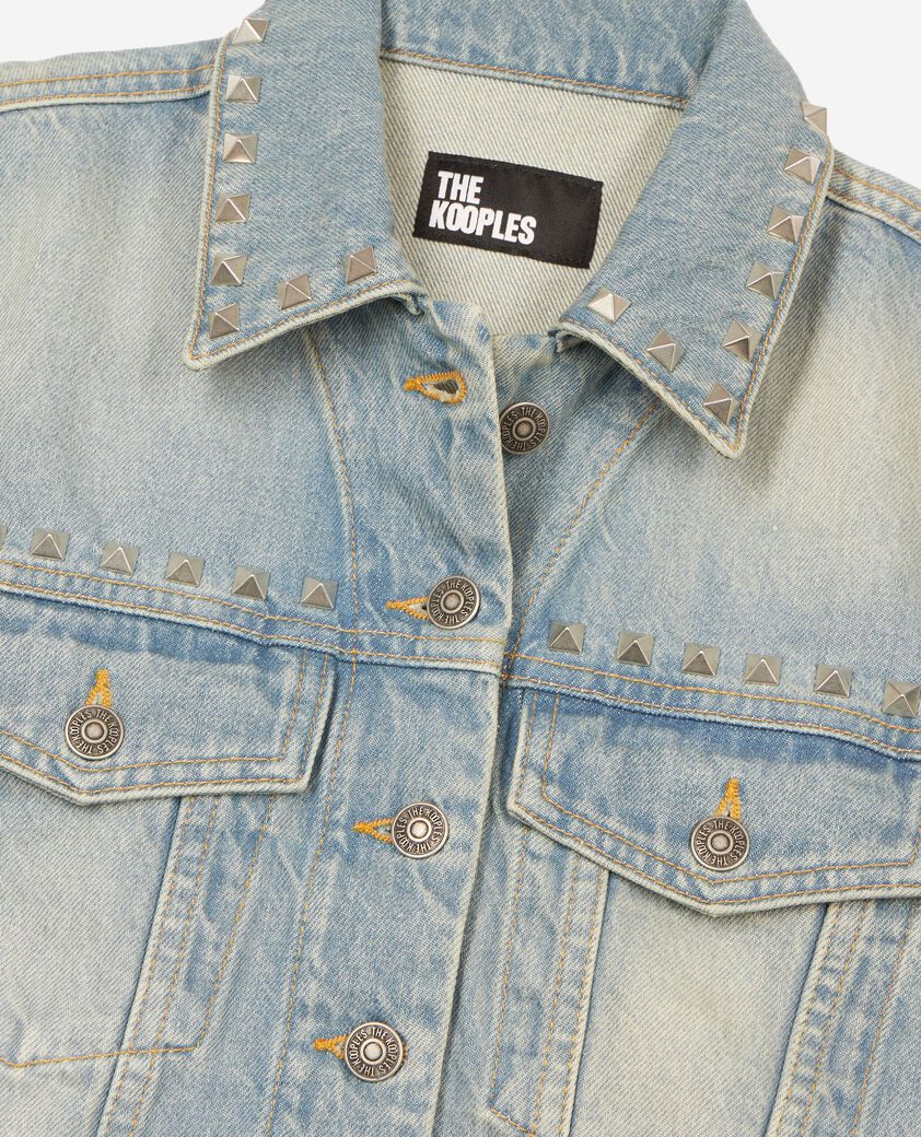 The Kooples WOMEN BABY BLUE blue denim jacket with bangs and studs