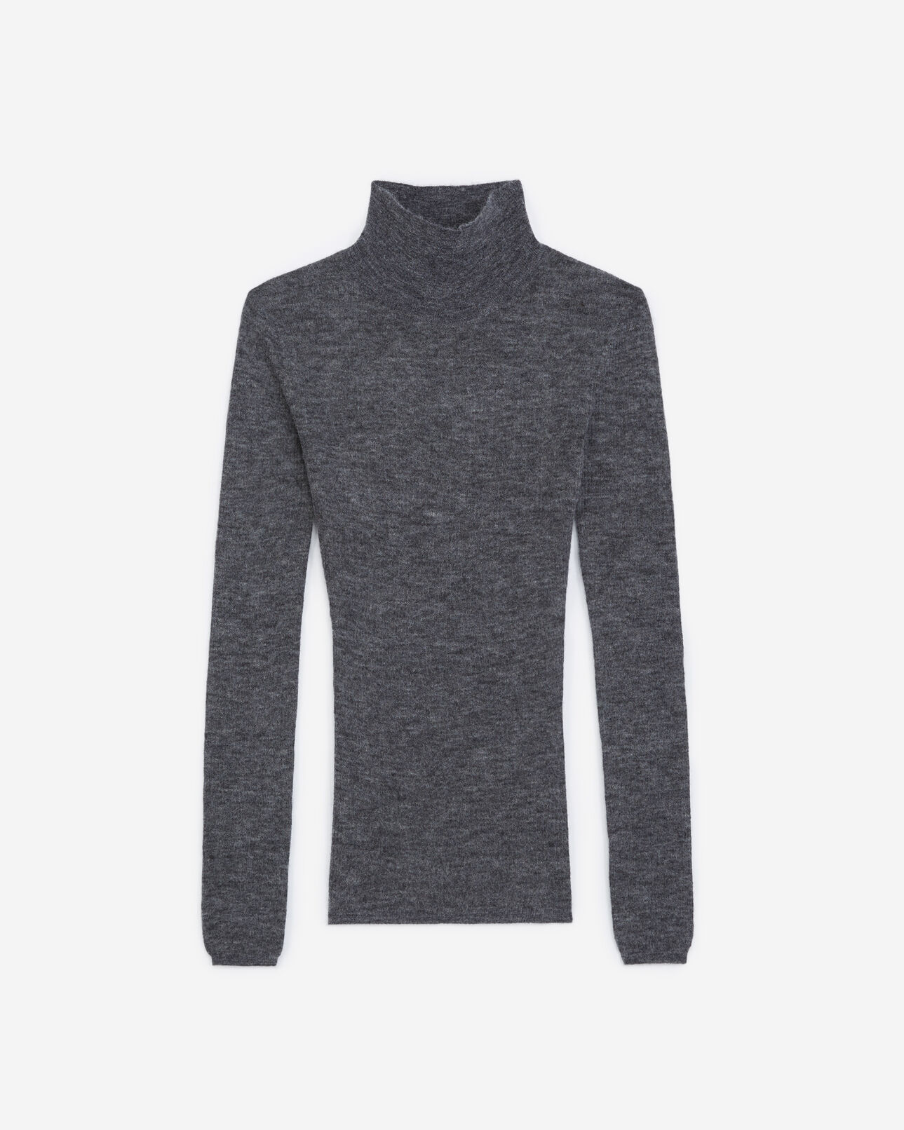 The Kooples FEMME GREY pull maille côtelée grise à col montant