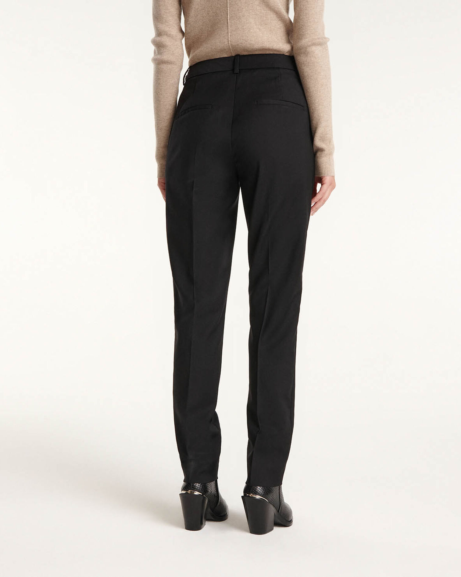 Pantalon laine noir slim avec chaine, BLACK, hi-res image number null
