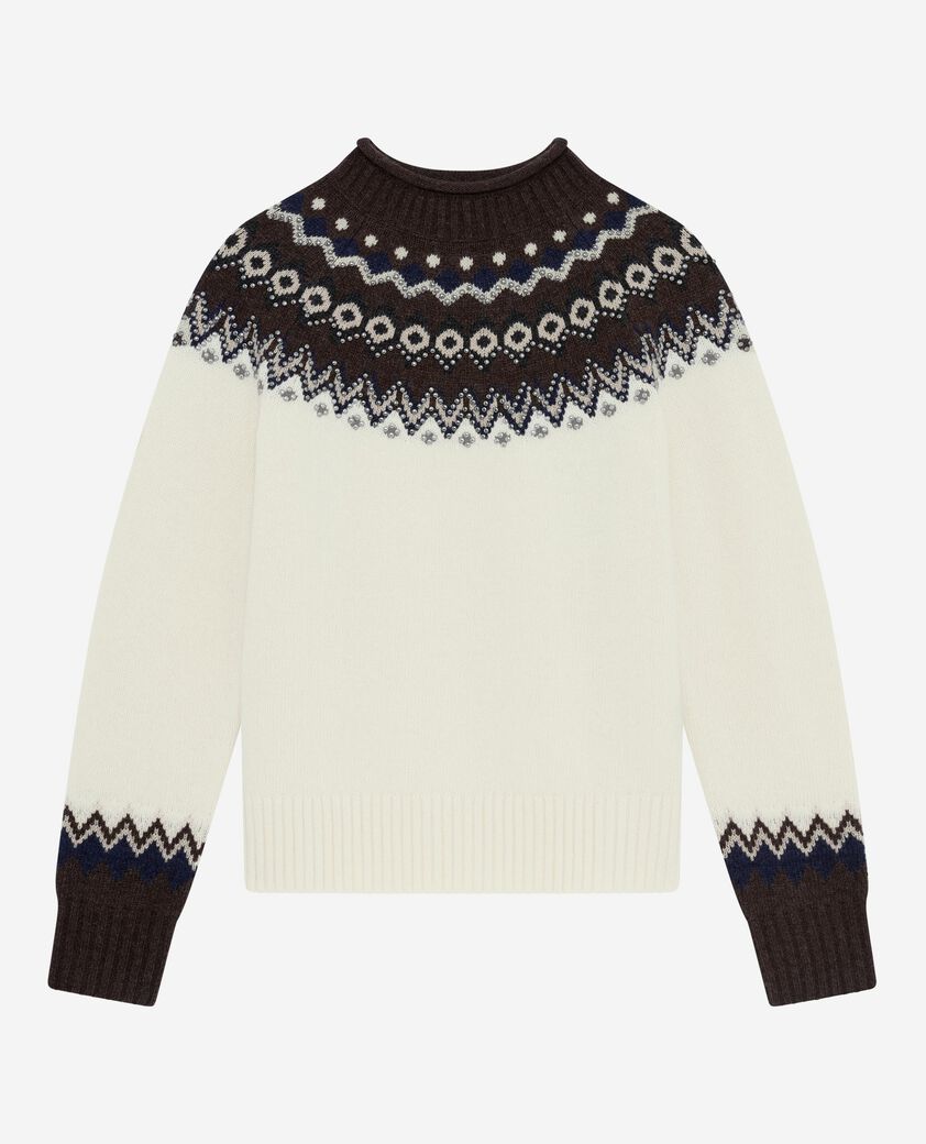The Kooples WOMEN ECRU / CAMEL wool-blend patterned sweater ecru