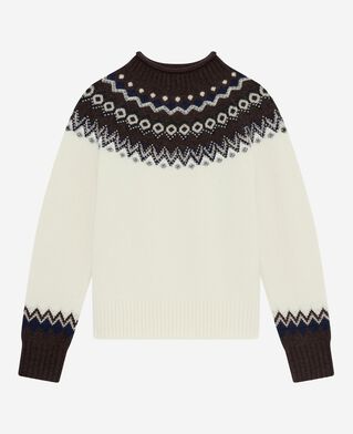 The Kooples FEMME ECRU / CAMEL pull à motif en laine mélangée écru