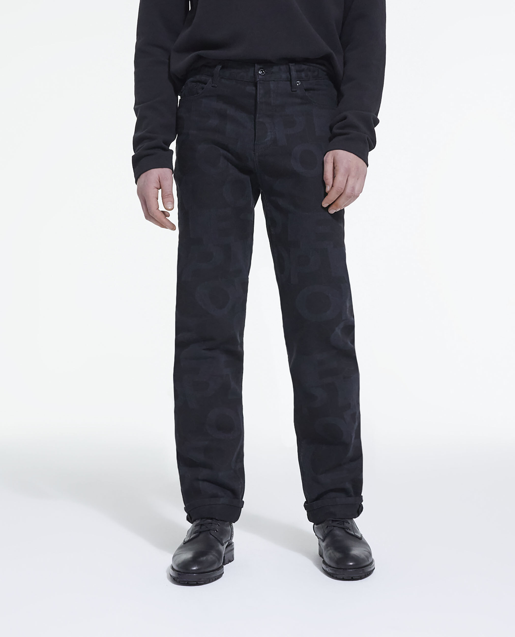 Straight-cut jeans with The Kooples logo, BLACK WASHED, hi-res image number null