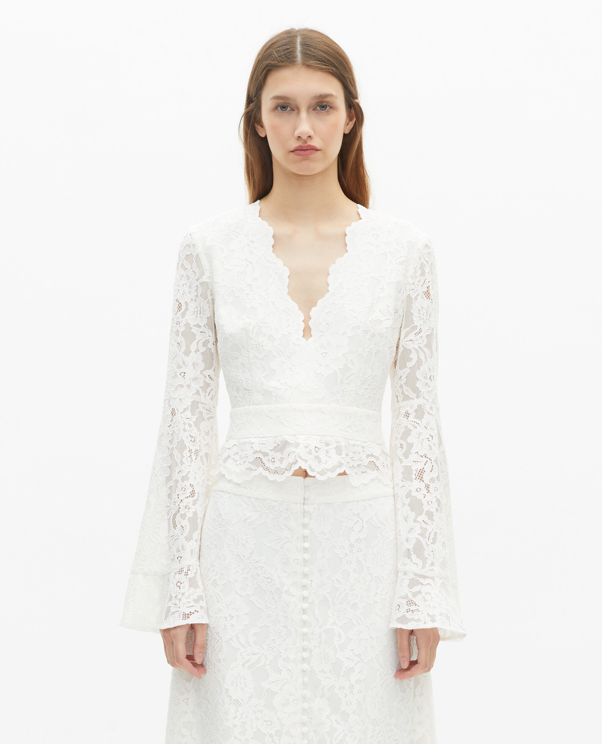 White lace flared sleeve top, ECRU, hi-res image number null