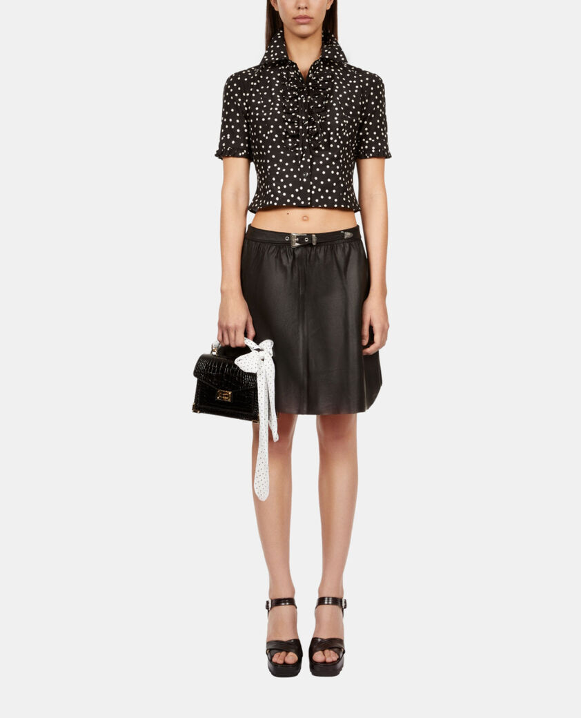 The Kooples FEMME BLACK jupe portefeuille courte en cuir noire