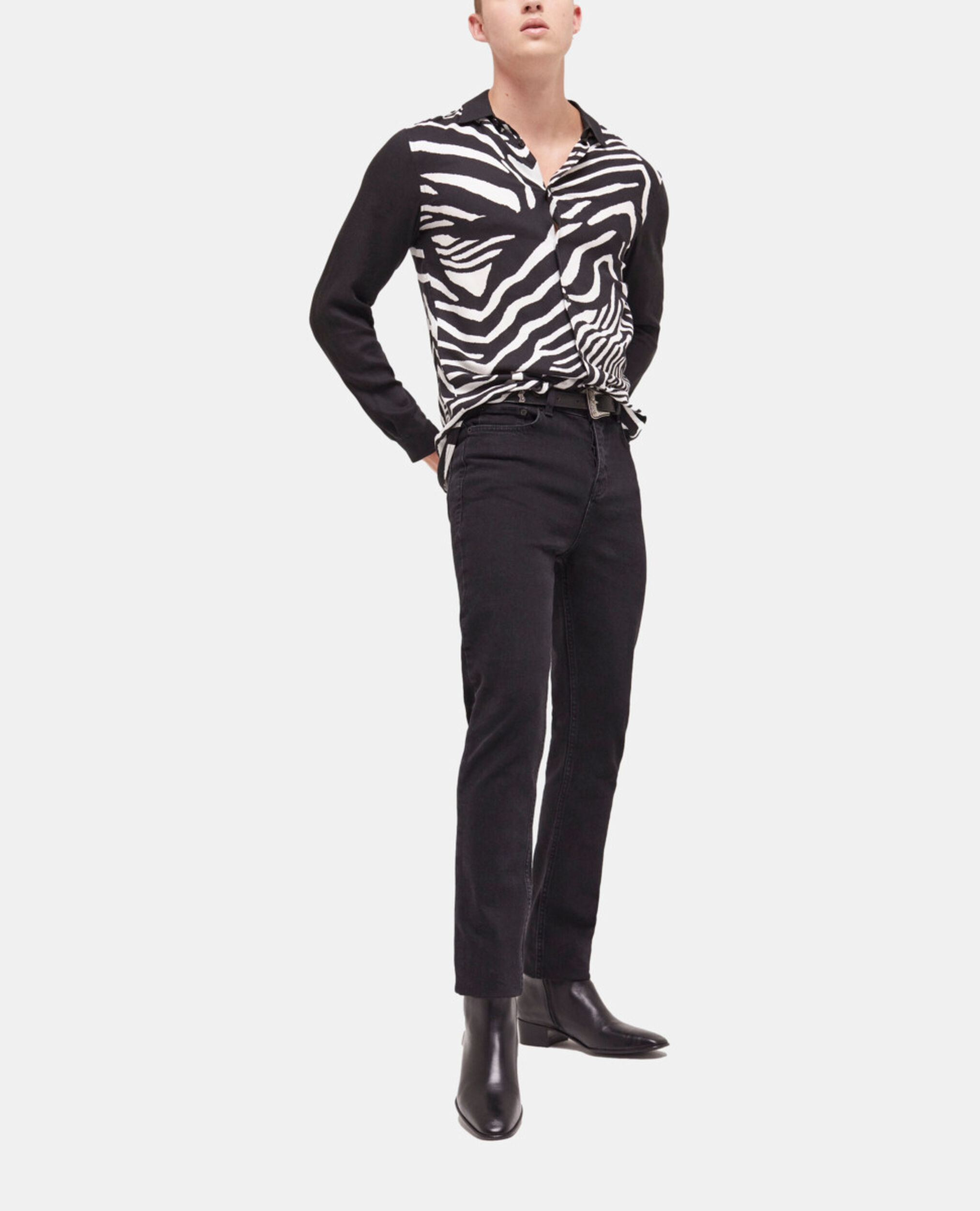 Printed classic-collar shirt, BLACK WHITE, hi-res image number null