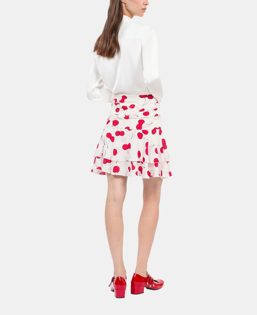 The Kooples DAMEN ECRU RED kurzer drapierter rock mit kirschendruck