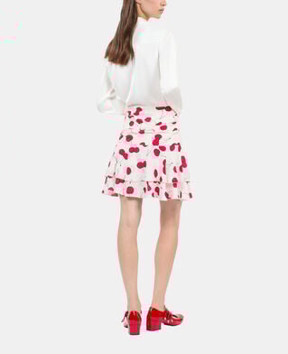 The Kooples DAMEN ECRU RED kurzer drapierter rock mit kirschendruck