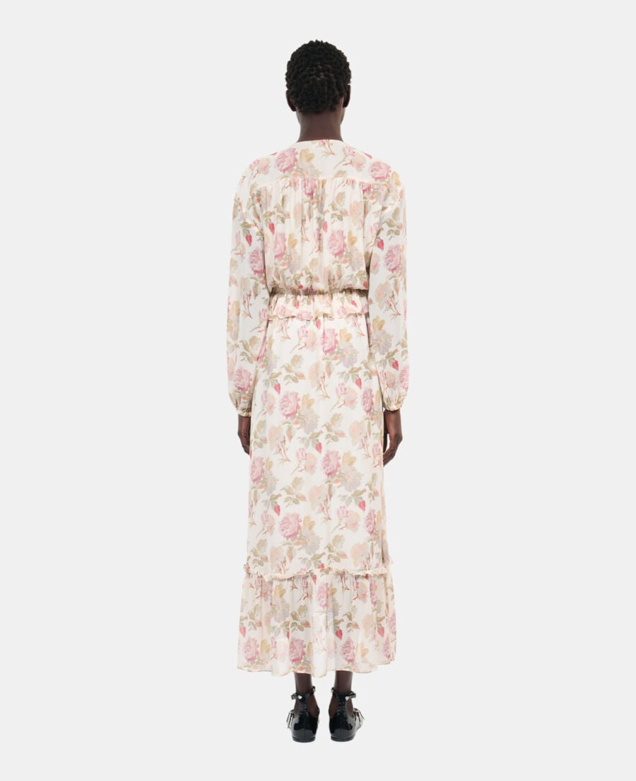 The Kooples F BEIGE / RED long floral printed silk dress