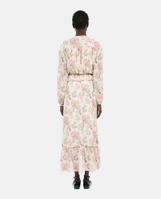 The Kooples F BEIGE / RED long floral printed silk dress