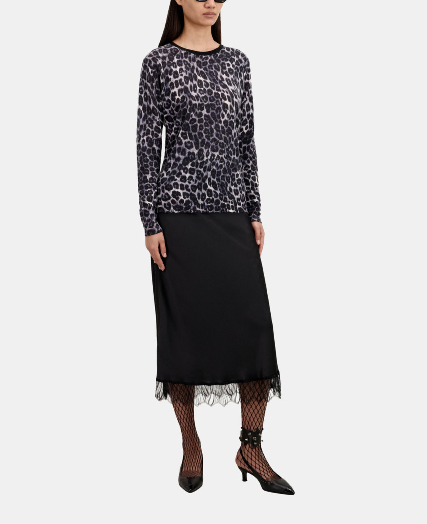 The Kooples FEMME BLACK WHITE LEOPARD pull imprimé en cachemire