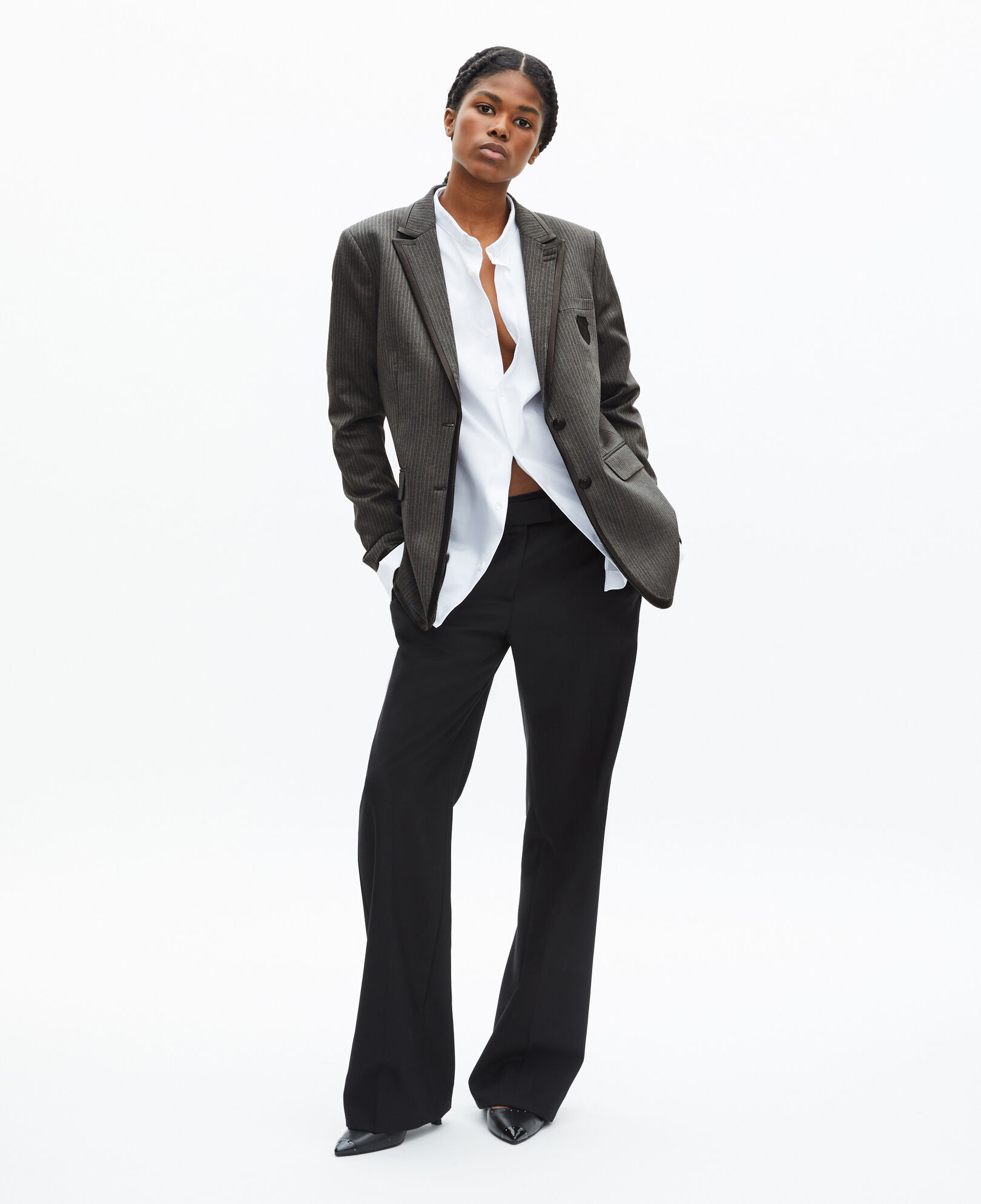 The Kooples DAMEN DARK GREY jacke aus gestreifter wollmischung in grau
