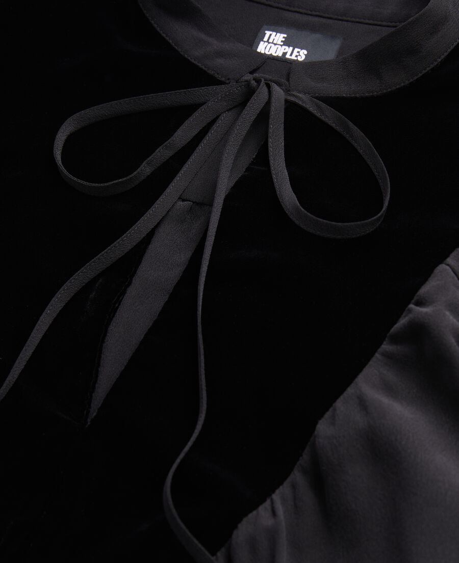 top negro seda inserción terciopelo