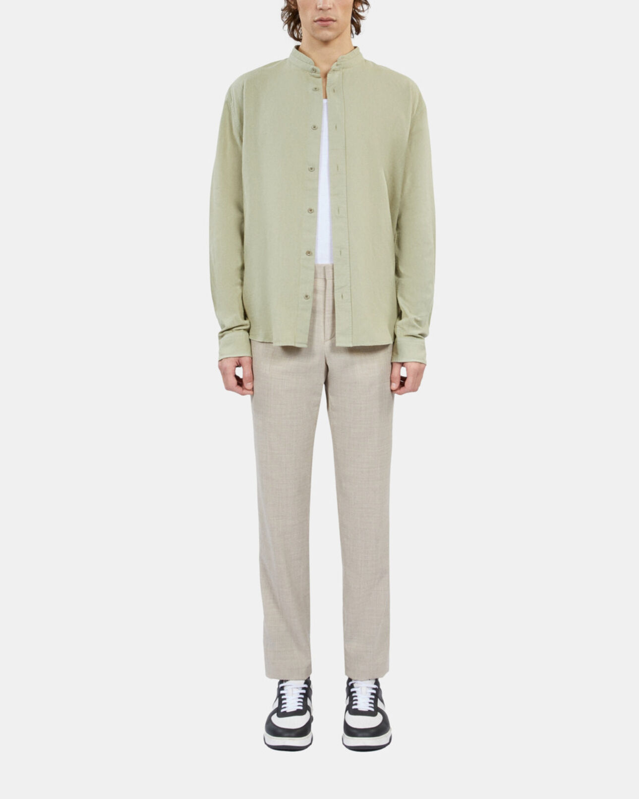 The Kooples MEN KAKI GREY light green cotton and linen shirt