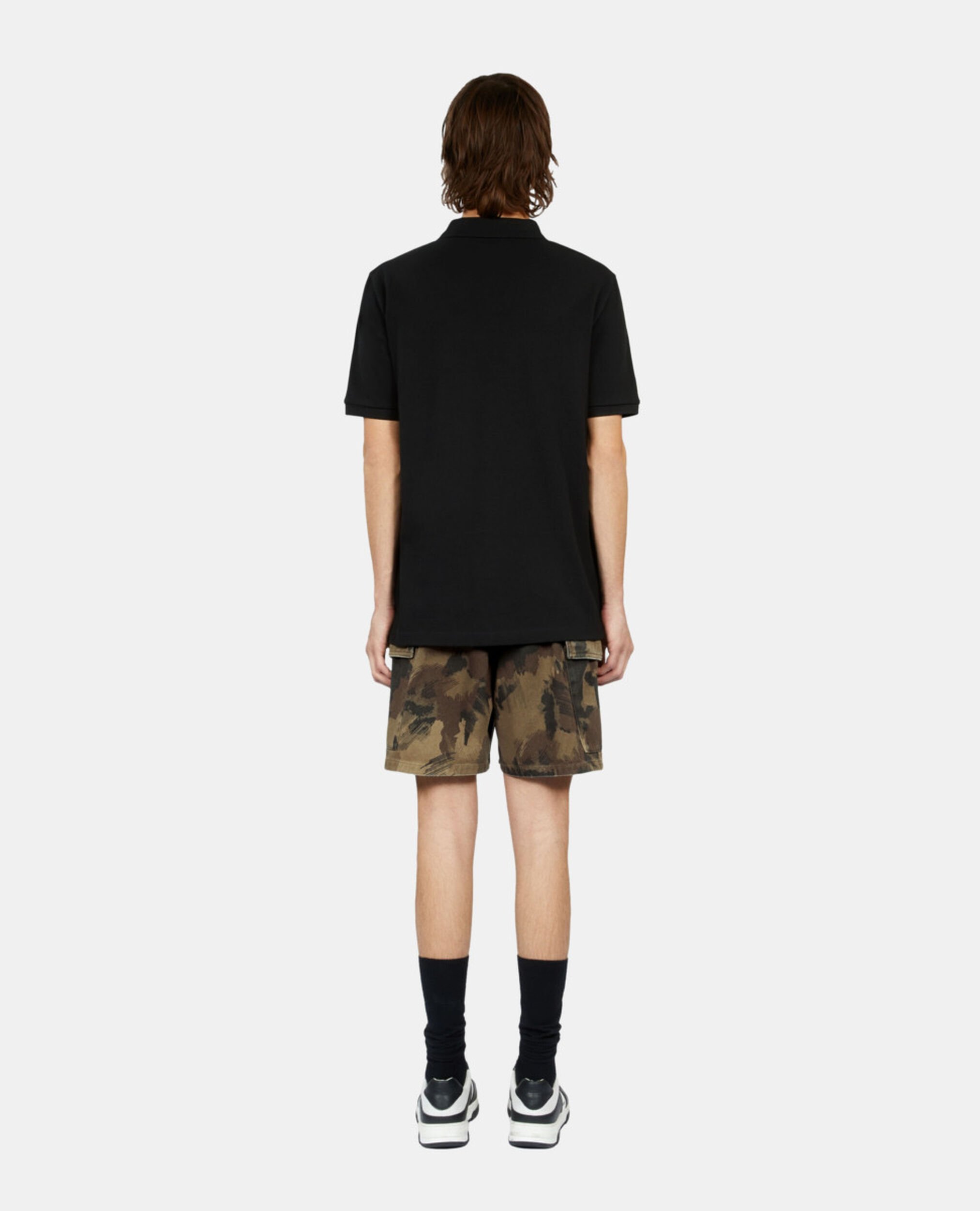 Black pique cotton polo t-shirt, BLACK, hi-res image number null