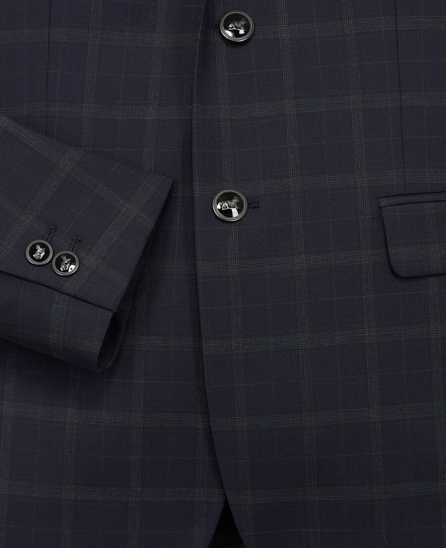 formal blue wool jacket with grey check motif