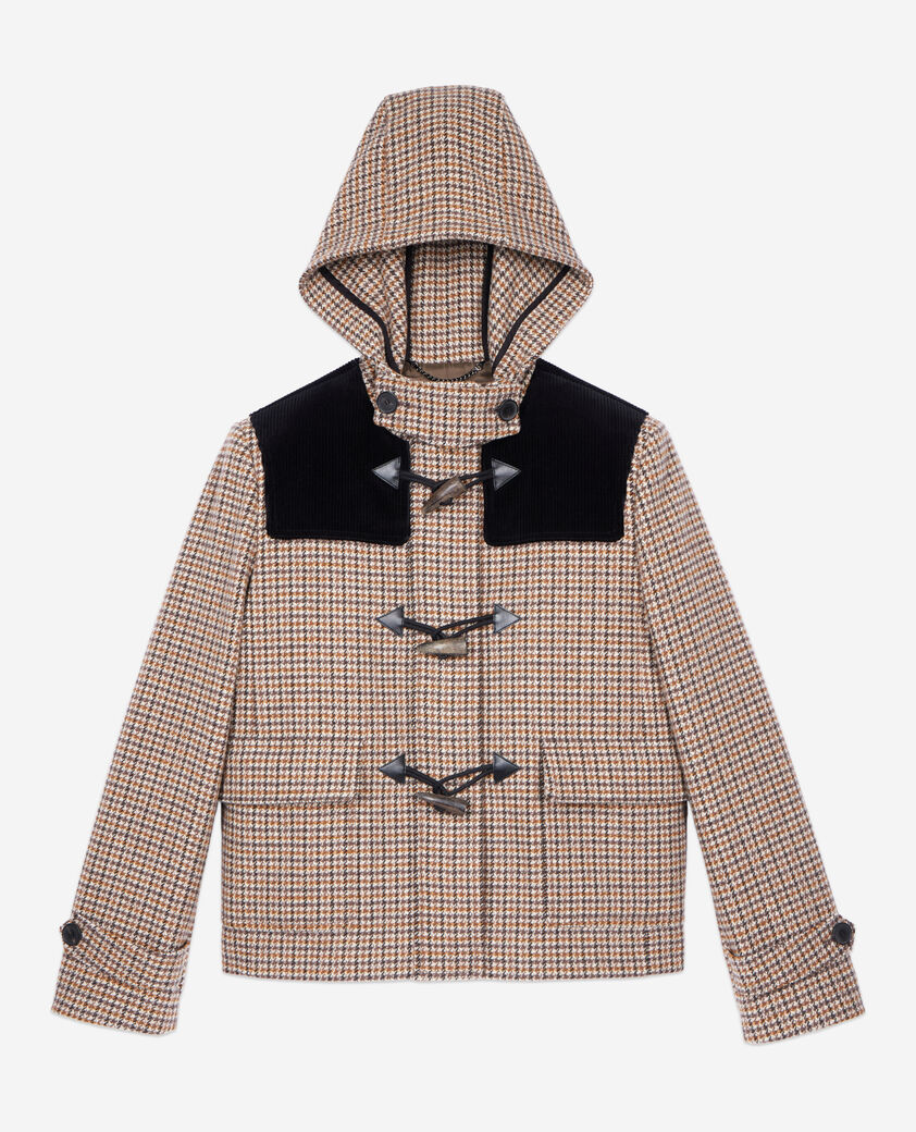 The Kooples FEMME BEIGE-BROWN caban à capuche pied de poule beige