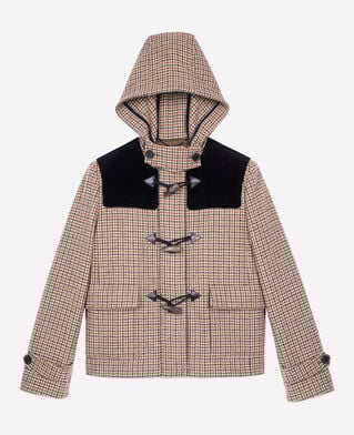 The Kooples FEMME BEIGE-BROWN caban à capuche pied de poule beige