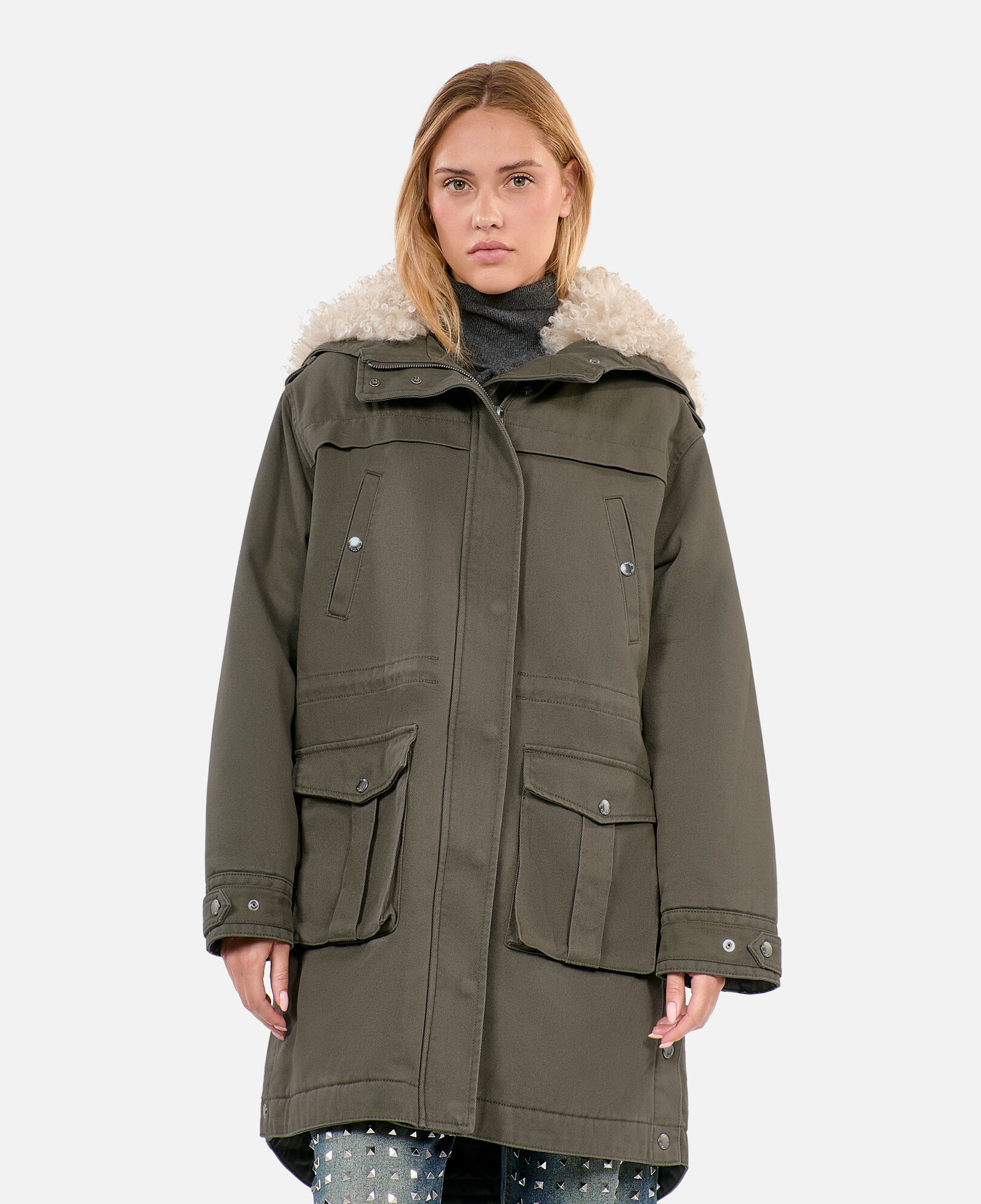The Kooples WOMEN OLIVE NIGHT khaki hooded parka