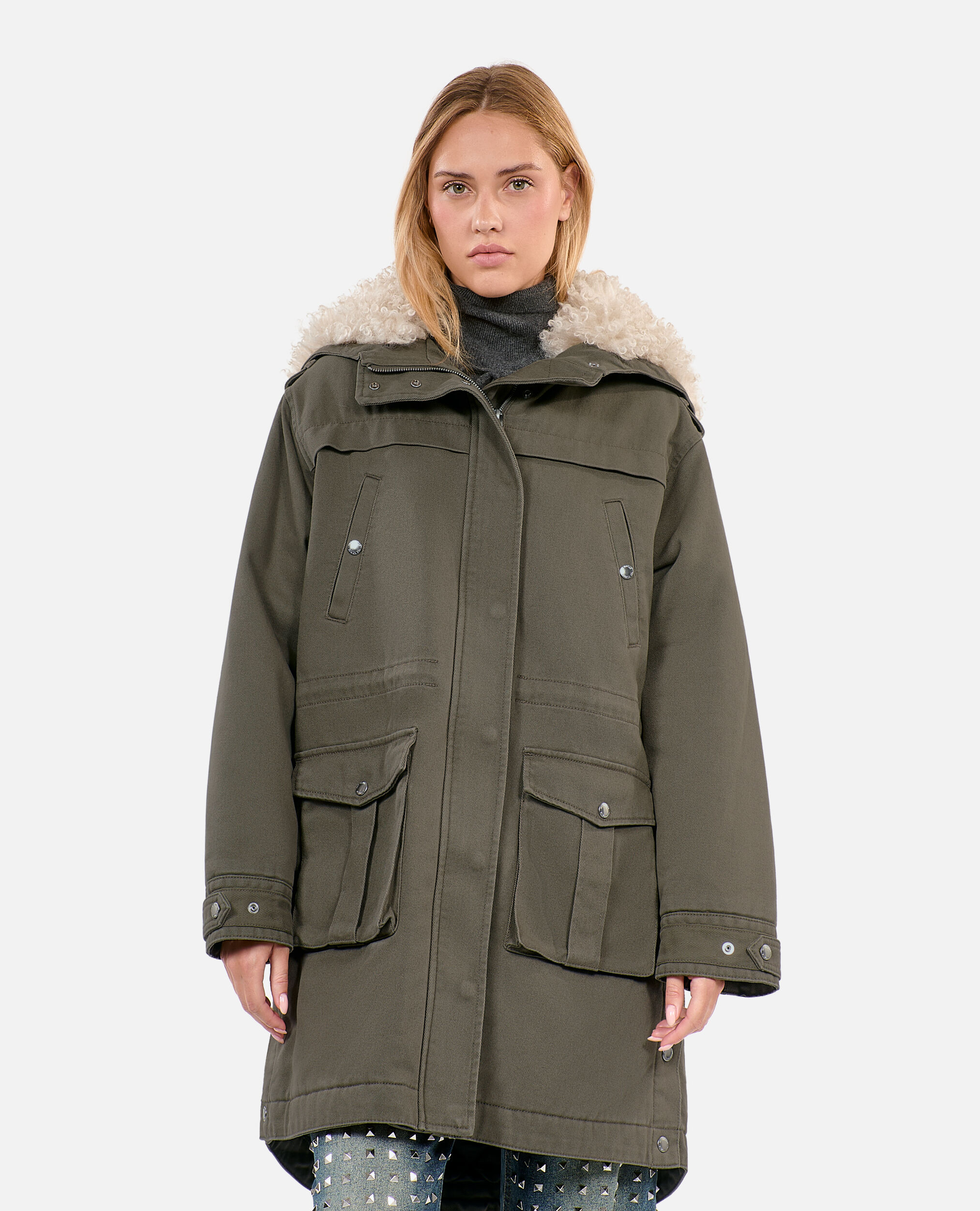 Khaki hooded parka, OLIVE NIGHT, hi-res image number null