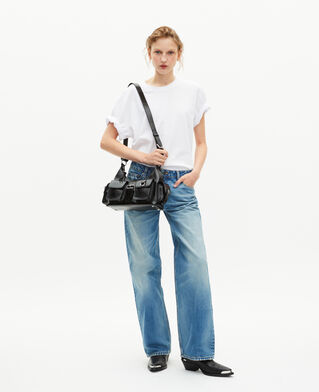 The Kooples WOMEN BLACK amelia bag strap in black cracked leather