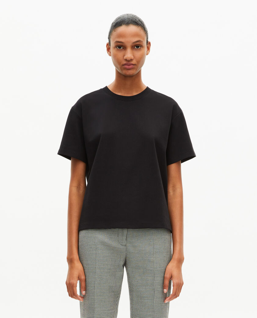 The Kooples DAMEN BLACK gerades t-shirt aus baumwollmischgewebe schwarz