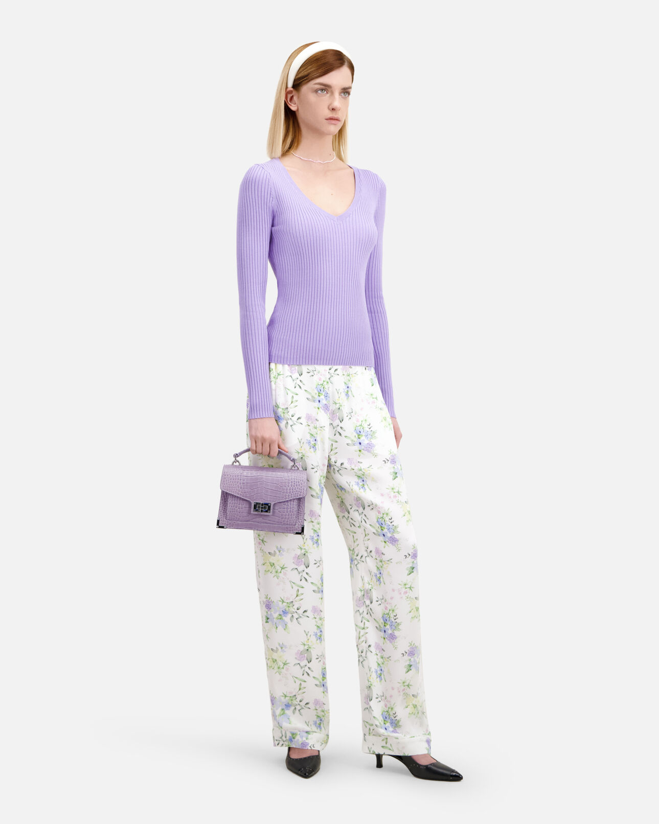 The Kooples WOMEN LIGHT PURPLE lilac ribbed knit sweater