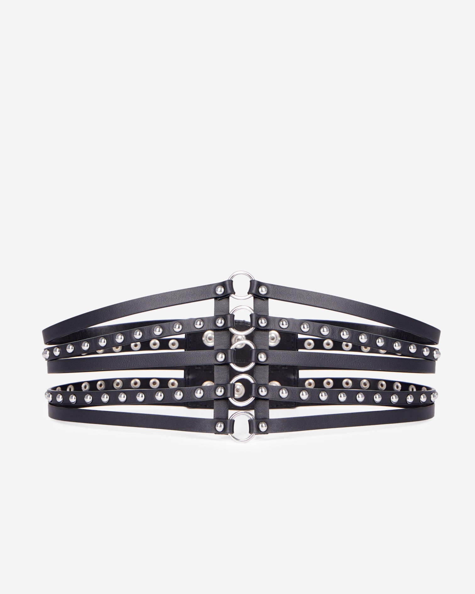 Ceinture corset en cuir avec clous noire, BLACK, hi-res image number null