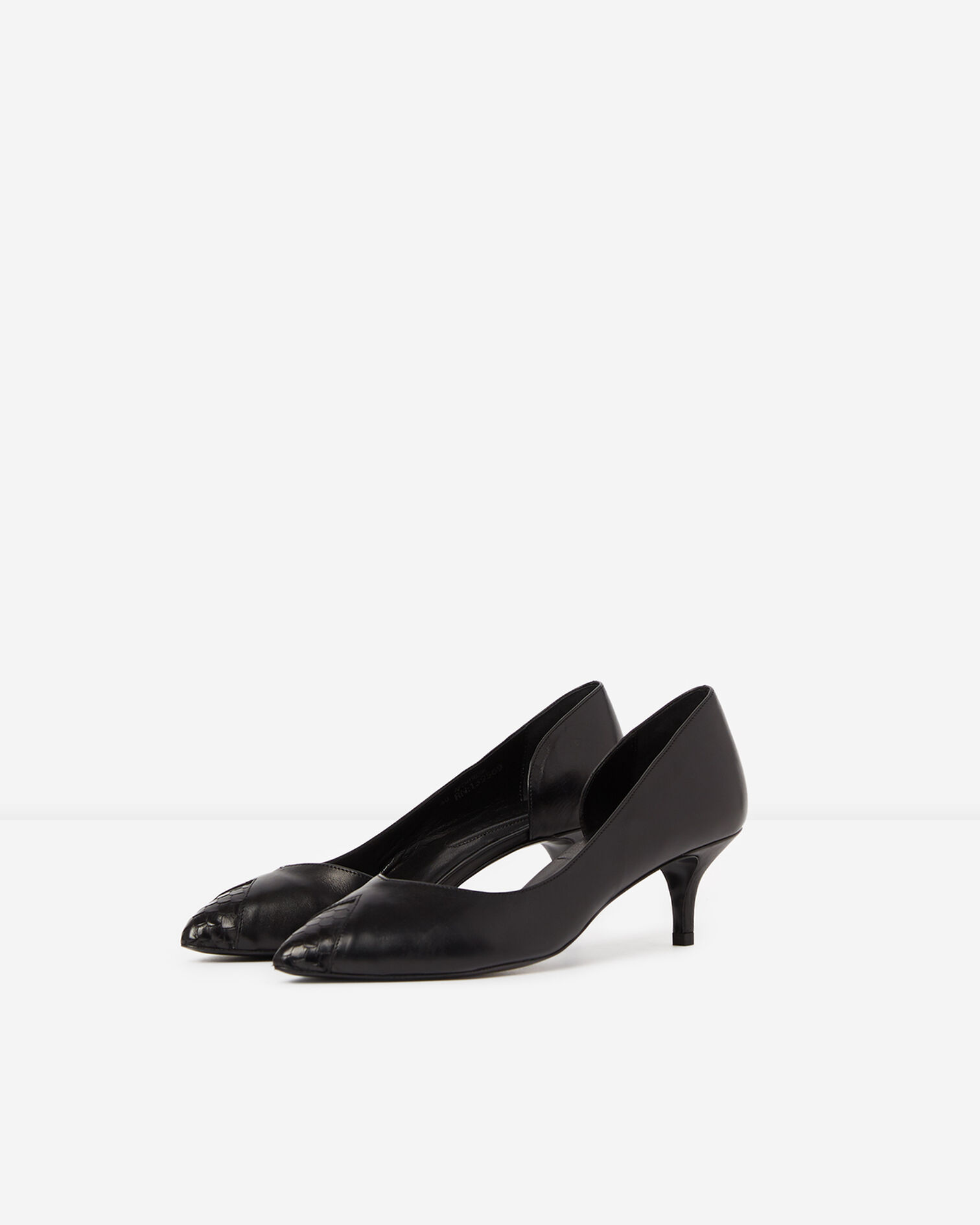 Black leather shoes with small heels, BLACK, hi-res image number null