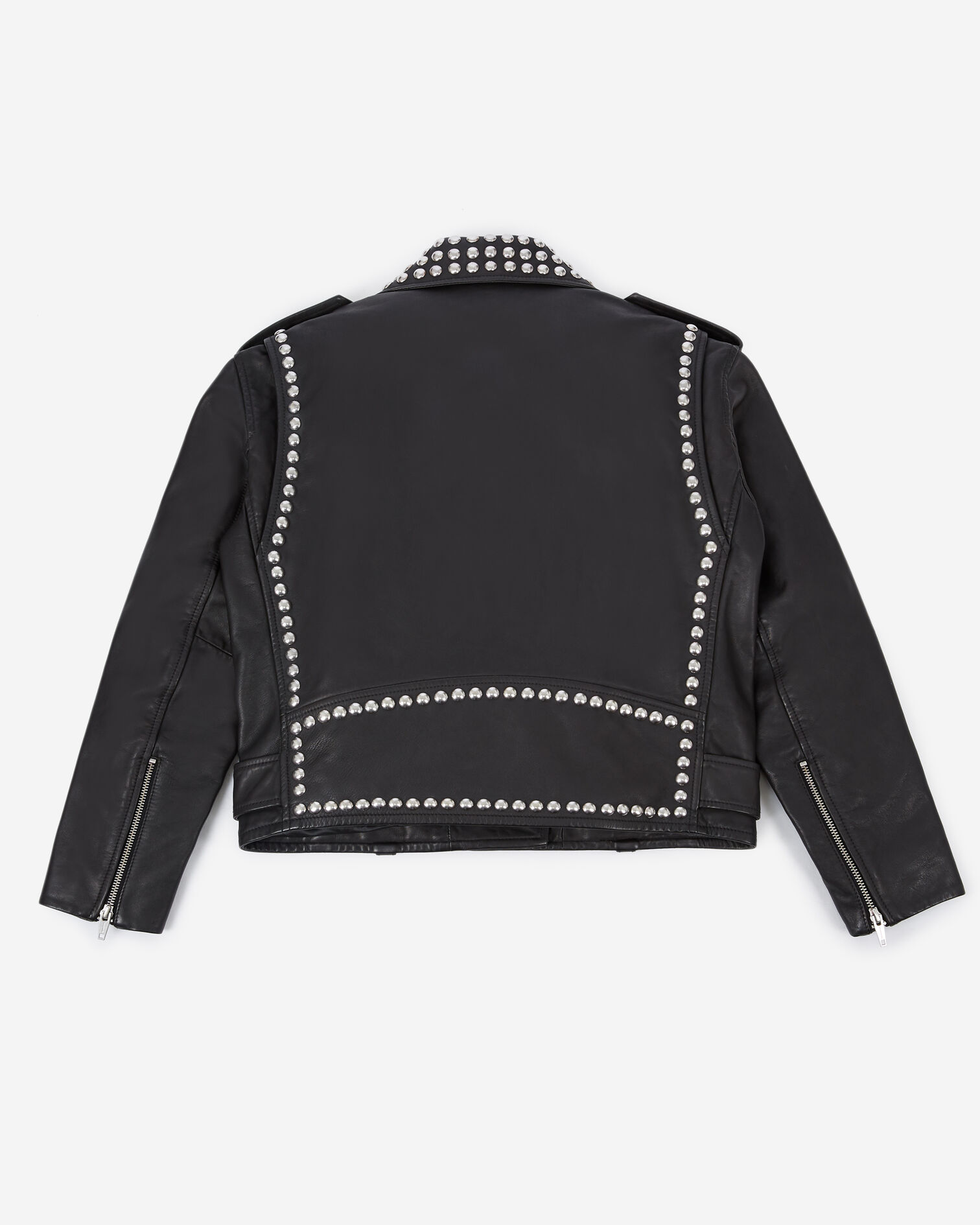 Blouson cuir noir à détails cloutés, BLACK, hi-res image number null