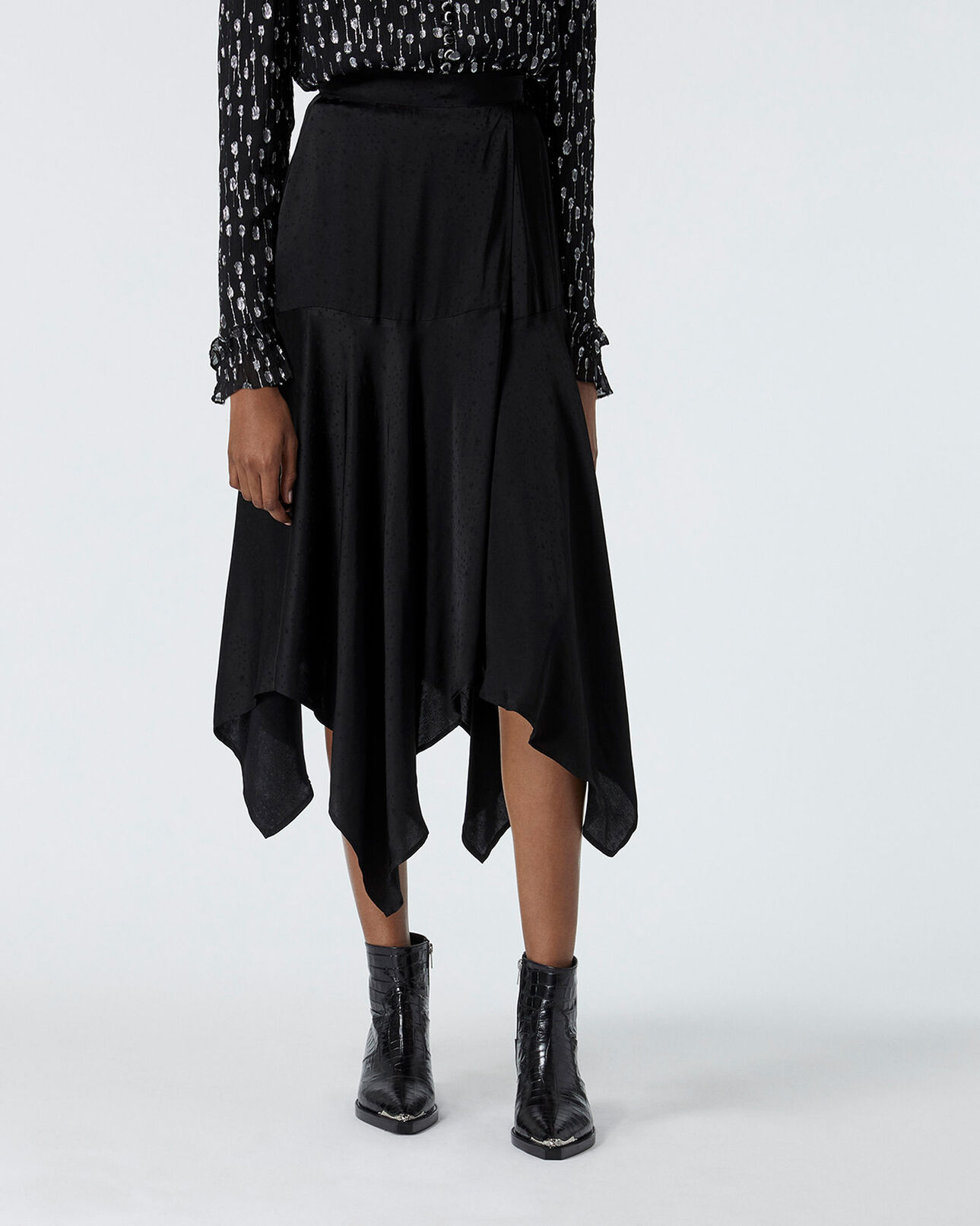 The Kooples WOMEN BLACK black wrap skirt with star print