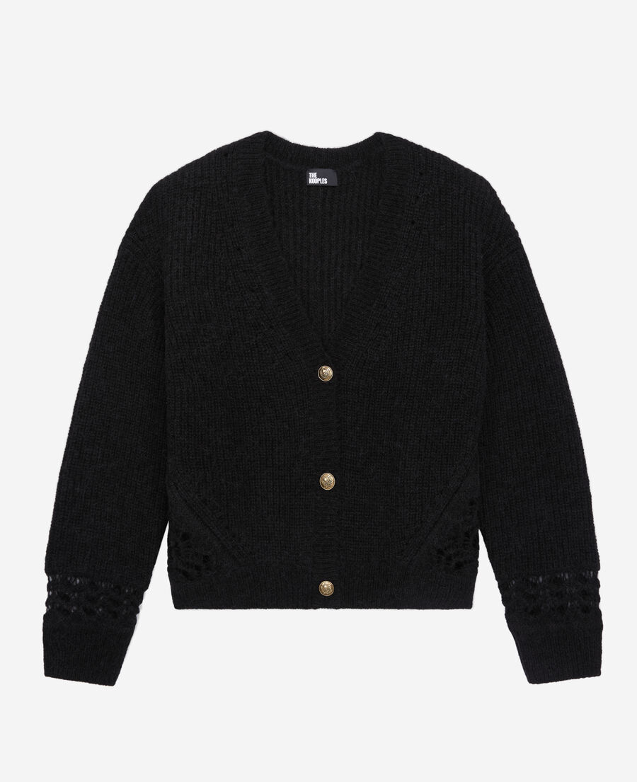 black wool-blend cardigan