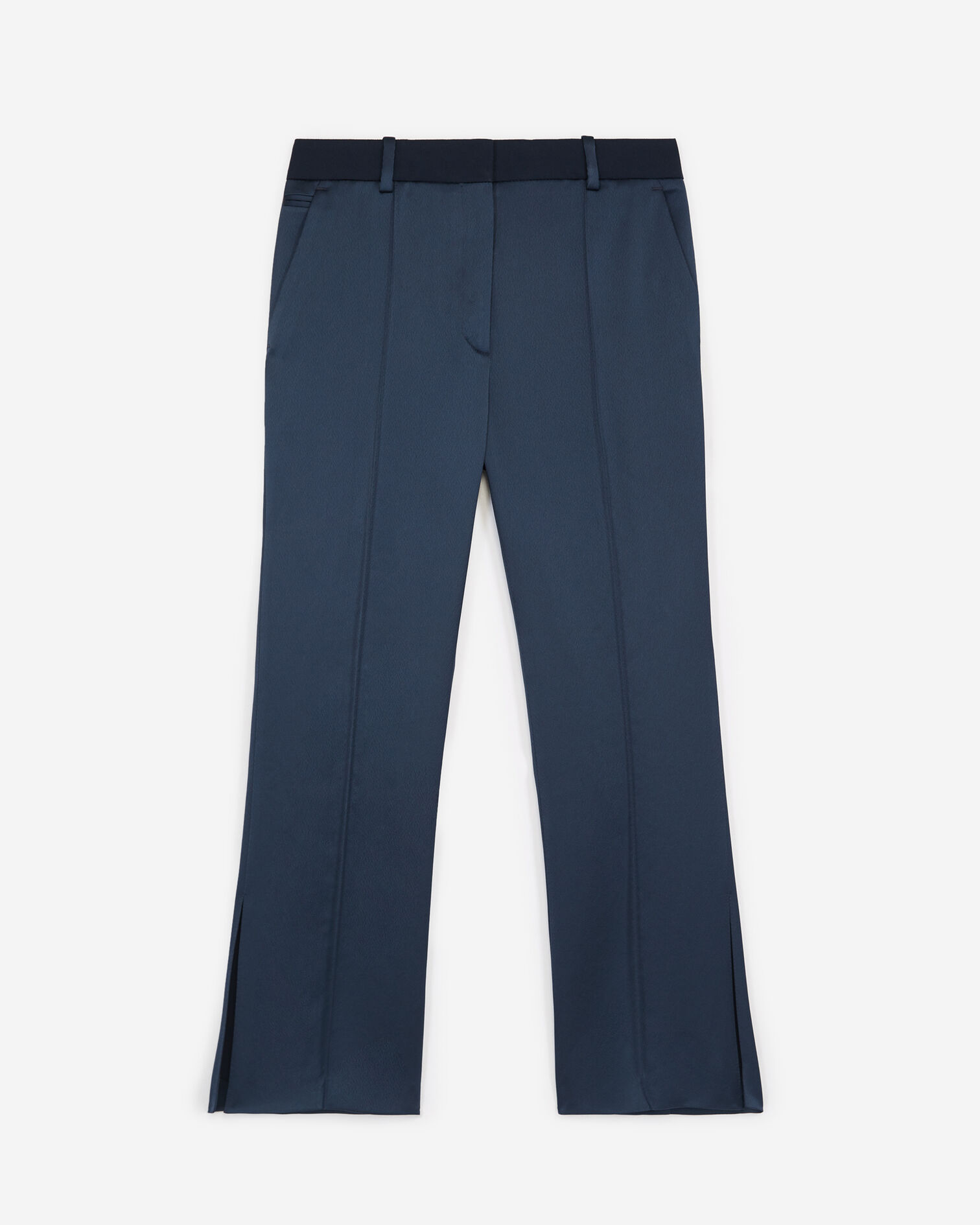 PANTALON EN SATIN DETAILS FENTE, NAVY, hi-res image number null
