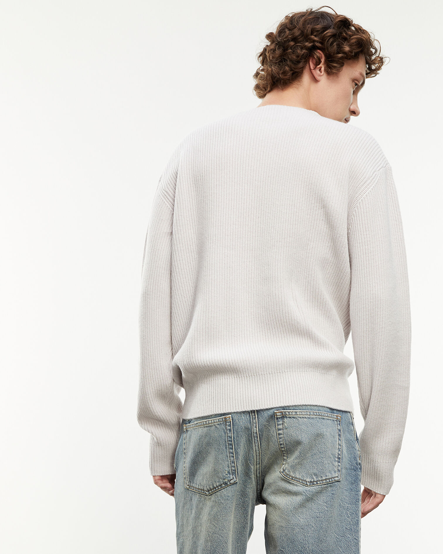 Knit ecru sweater with high neck, ECRU, hi-res image number null