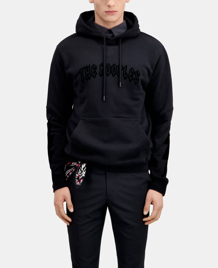 sudadera capucha negra flocado para hombre