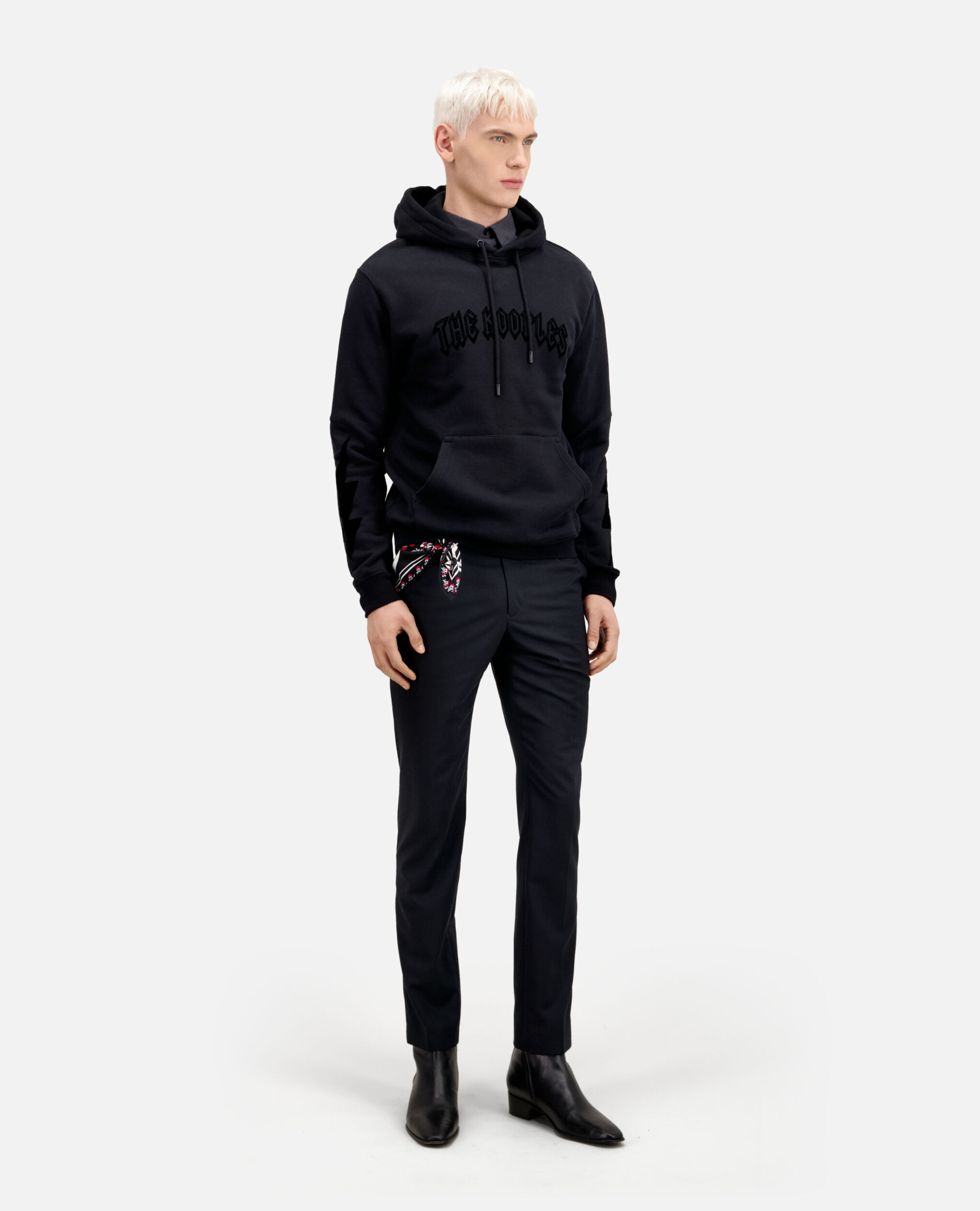 Sweatshirt Homme à capuche noir avec flocage, BLACK, hi-res image number null