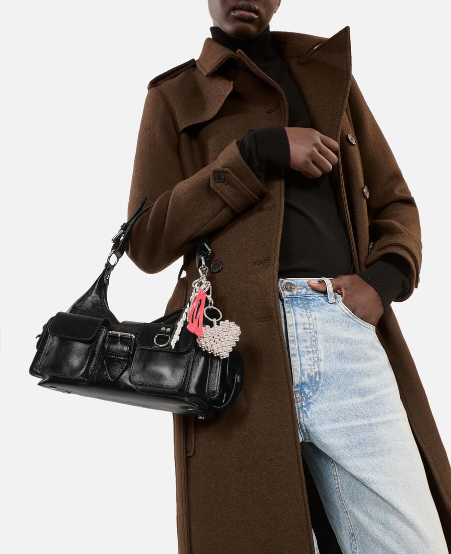 The Kooples F BLACK amelia bag in black cracked leather