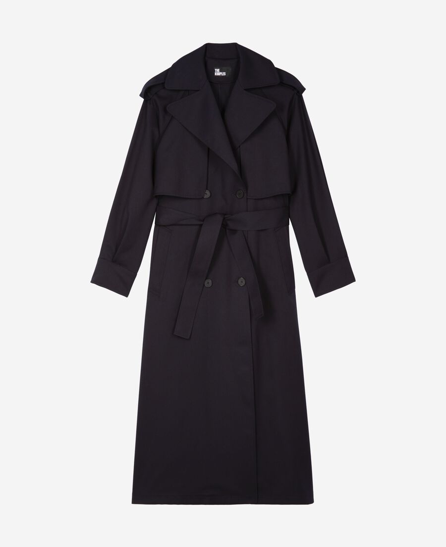The Kooples WOMEN NAVY fluid trench coat in navy wool blend