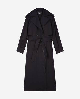 The Kooples WOMEN NAVY fluid trench coat in navy wool blend