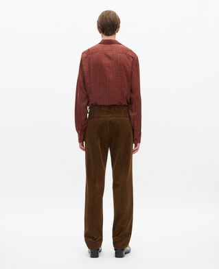 The Kooples HOMME CARAMEL pantalon de costume ajust&eacute; en velours c&ocirc;tel&eacute; marron