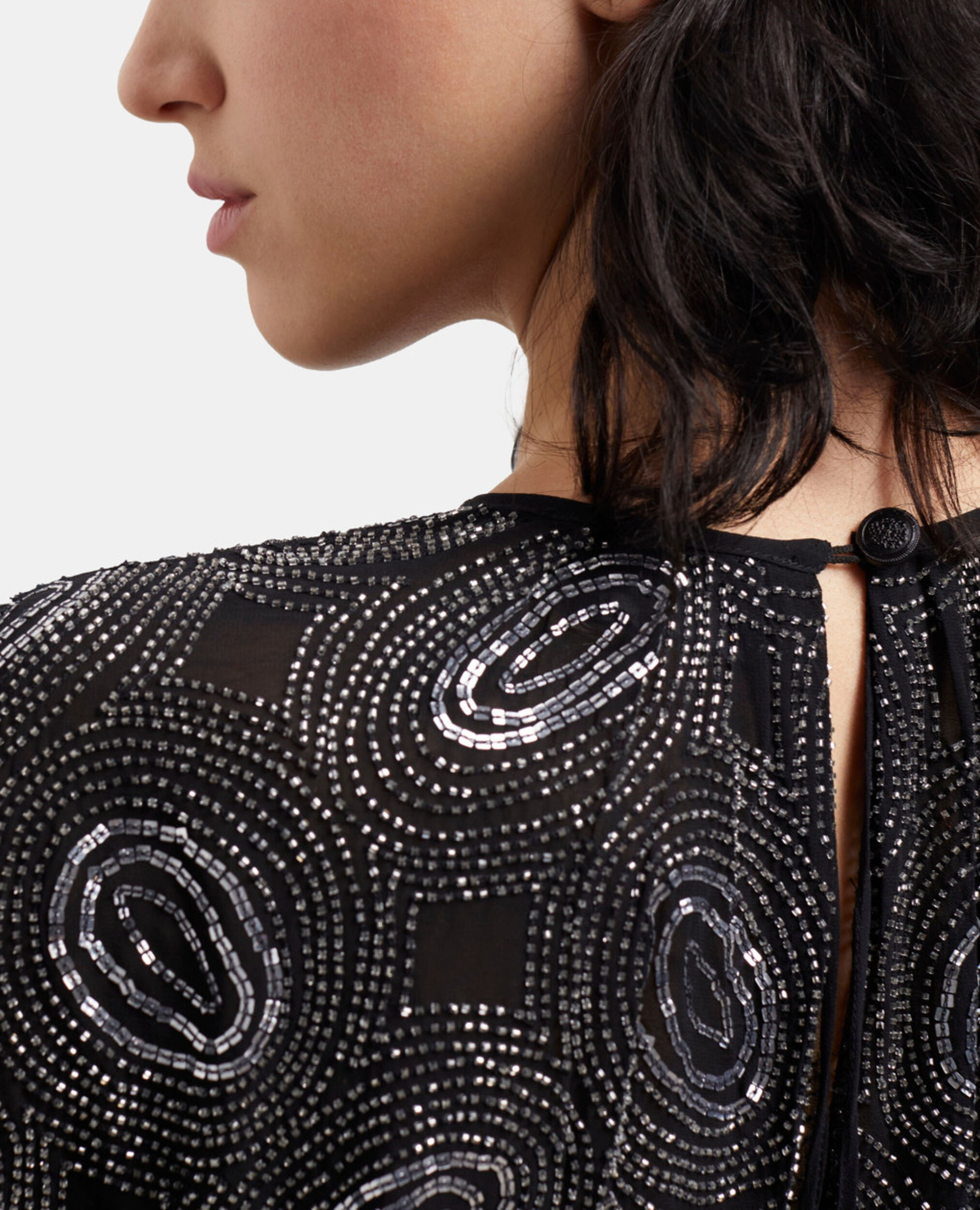 Robe longue noire à perles argentées, BLACK, hi-res image number null