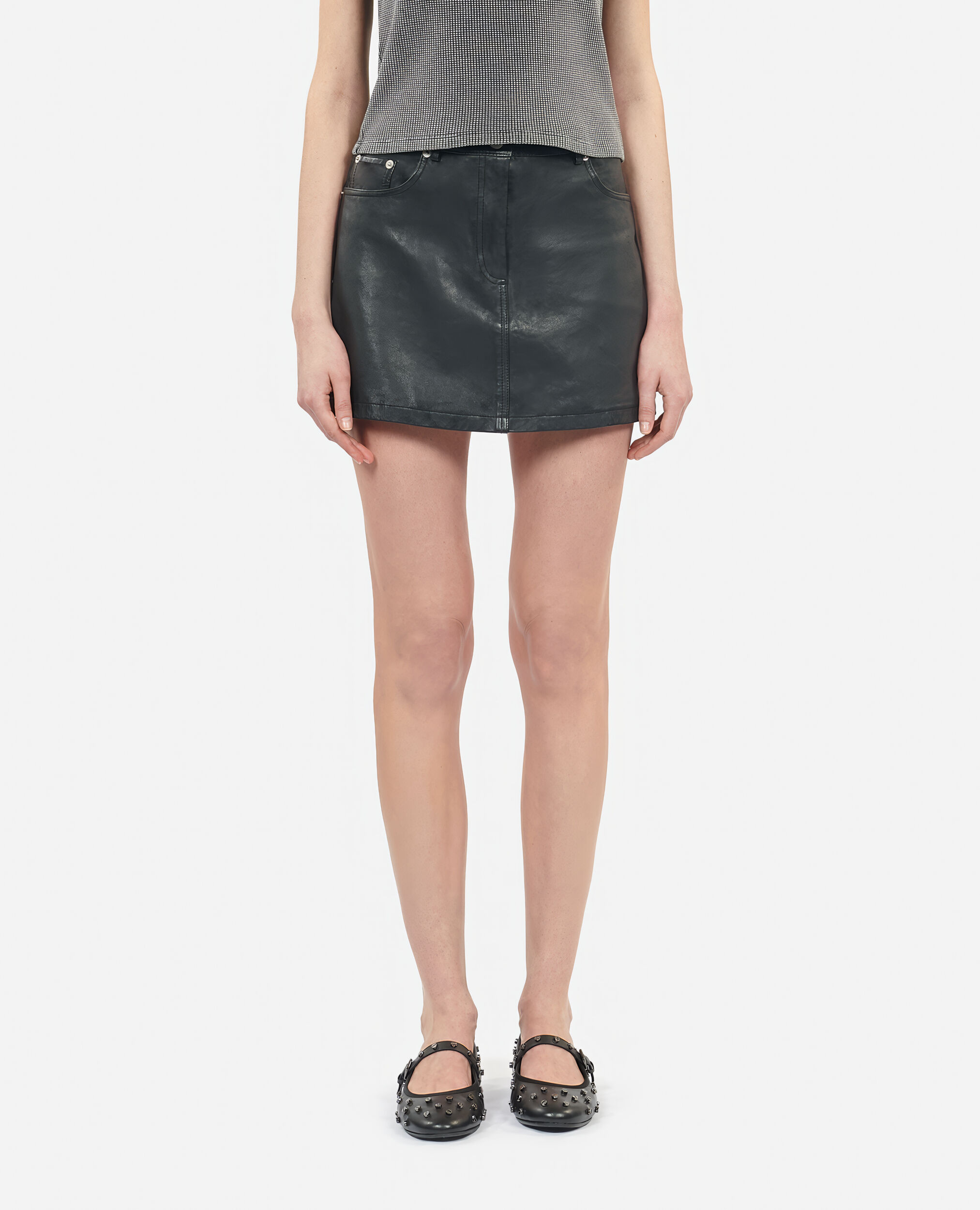 Short black leather skirt, BLACK, hi-res image number null