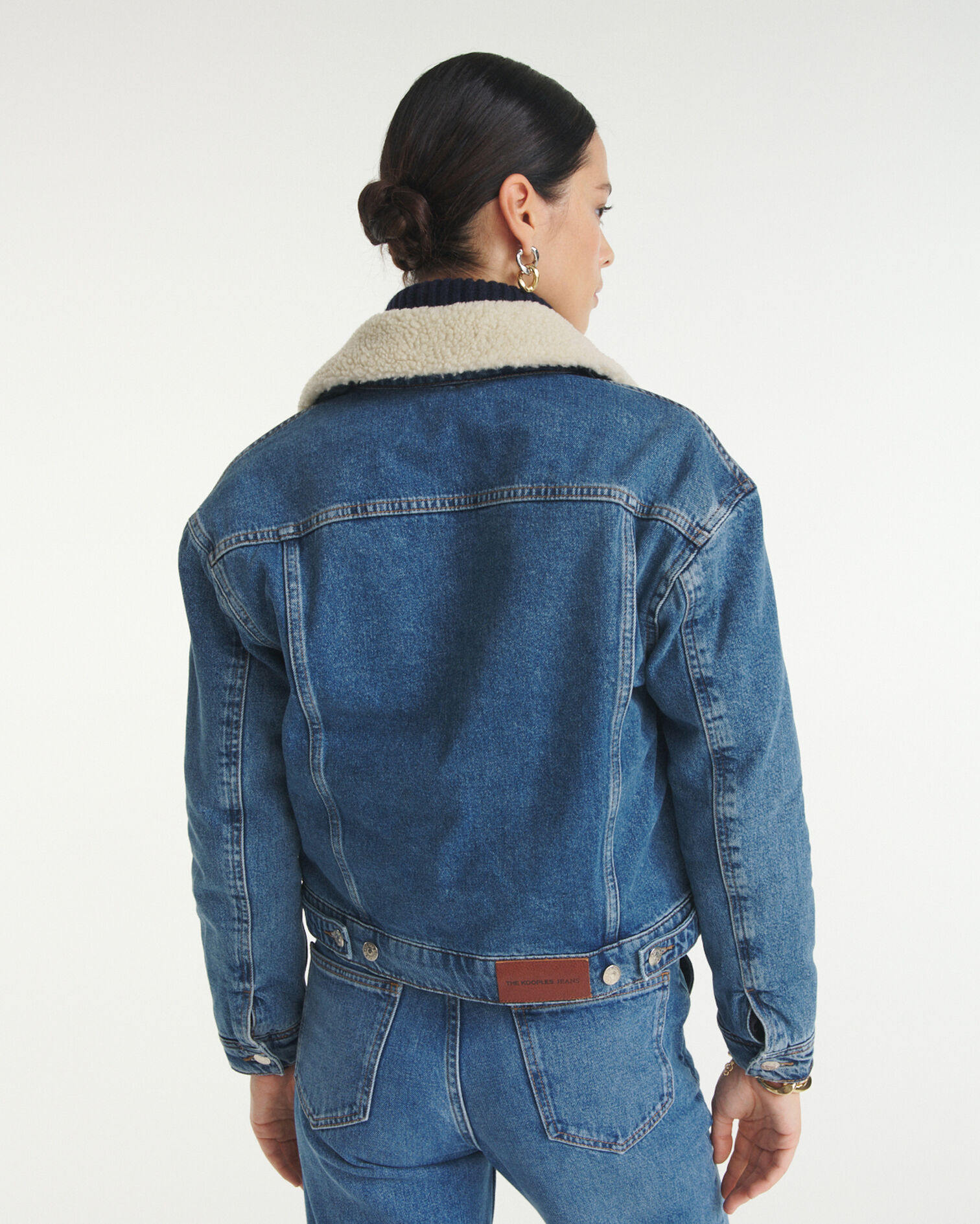 Blue jean jacket with lined collar, BLUE DENIM, hi-res image number null