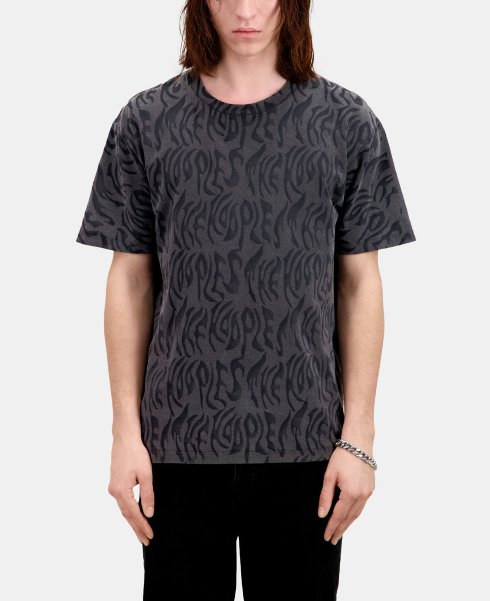 The Kooples MEN BLACK WASHED men's printed t-shirt