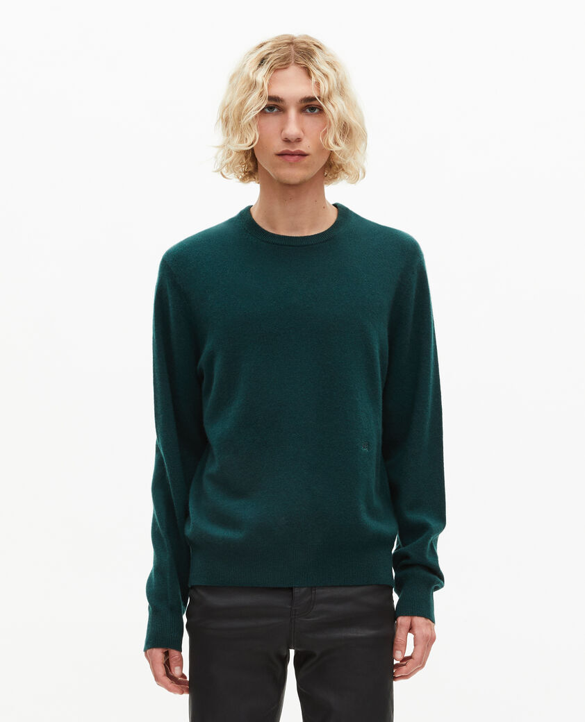 The Kooples HOMME BOTTLE GREEN pull col rond en cachemire vert foncé