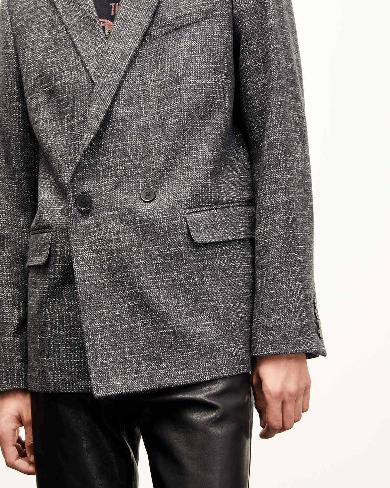 The Kooples MEN ANTHRACITE double-breasted flecked-effect grey jacket