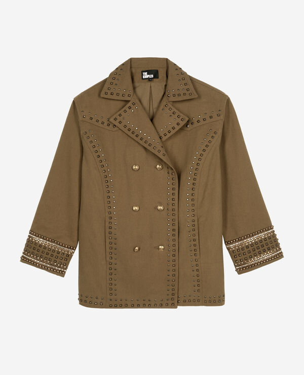 The Kooples F KAKI caban with studs and khaki beads