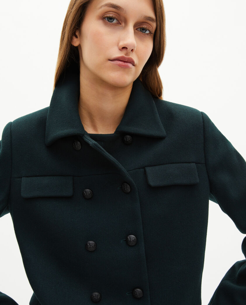 The Kooples FEMME BOTTLE GREEN blouson court en laine vert foncé